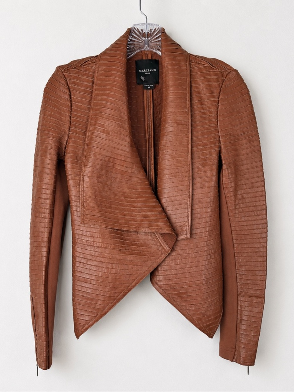 Marciano by Guess Shayna Drape Leather Jacket Brown Lamb Leather Size 2